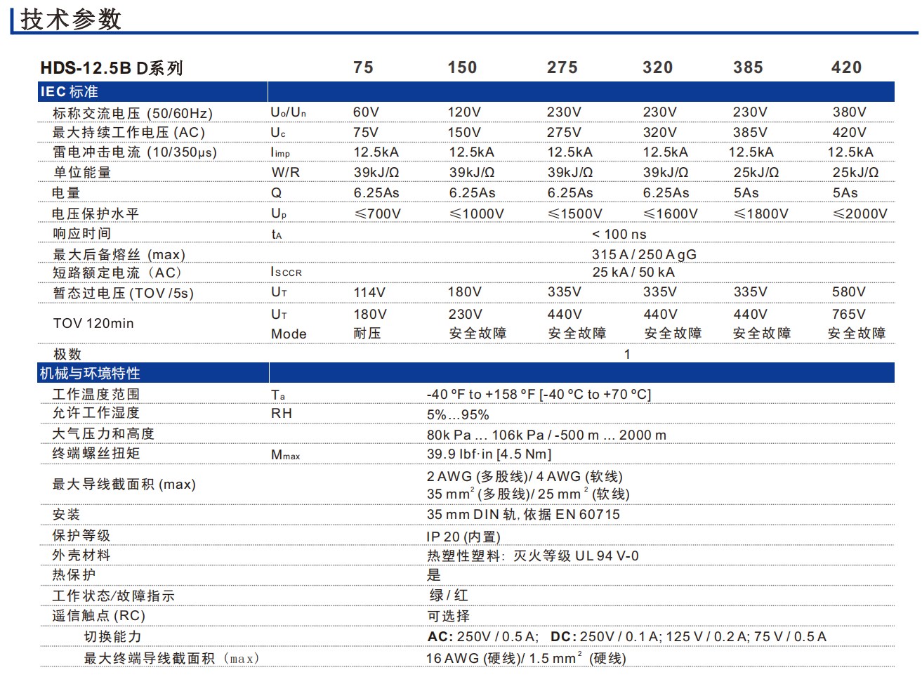 HDS-B12.5 D系列浪涌保护器